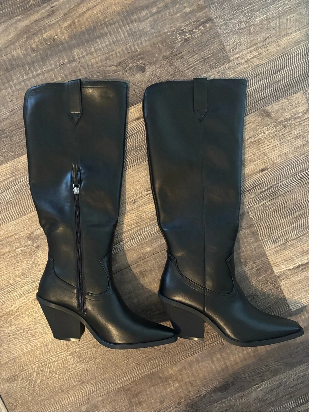 Classic Black Over-the-Knee Leather Boots - Elevated Heel